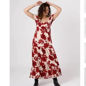 Band Of The Free NWT Womens Cherish Garnet Floral Maxi Dress Size Medium